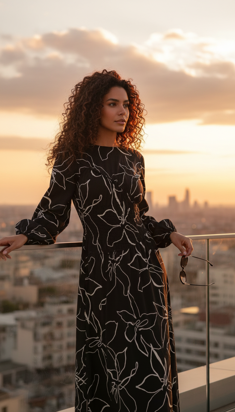 Asos Desgin Asymmetric Ruched Maxi Dress in Black Squiggle Floral