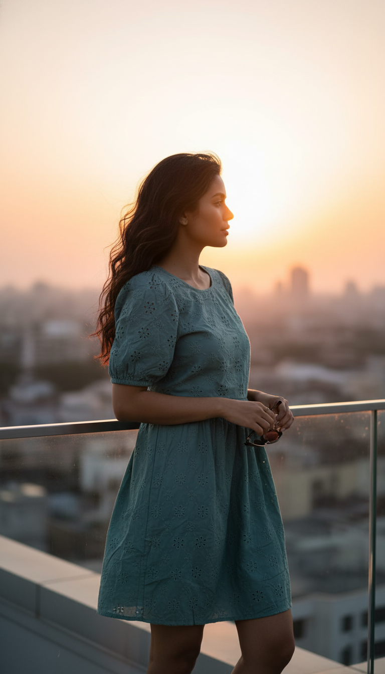 American Eagle Green Eyelet Babydoll Puff Sleeve Dress