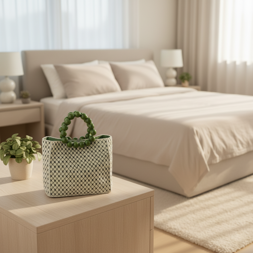 Anthropologie Beaded handheld bag with wood bead bracelet