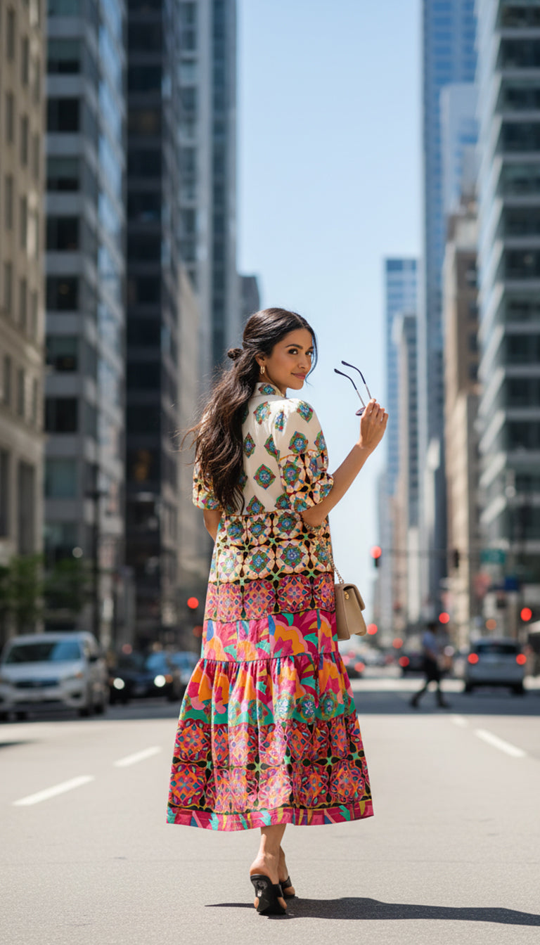 Anthropologie Mixed Print Buttondown Maxi Dress
