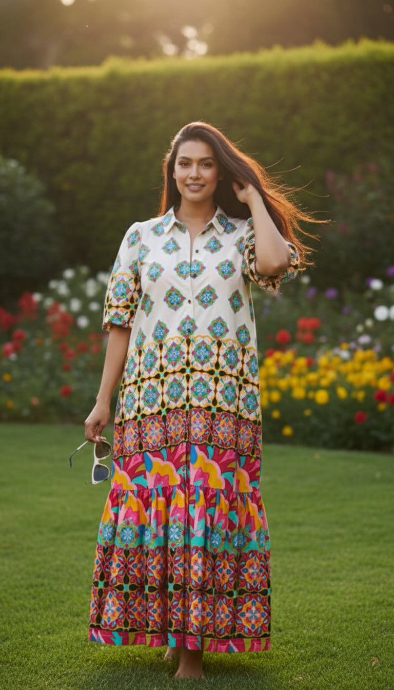 Anthropologie Mixed Print Buttondown Maxi Dress