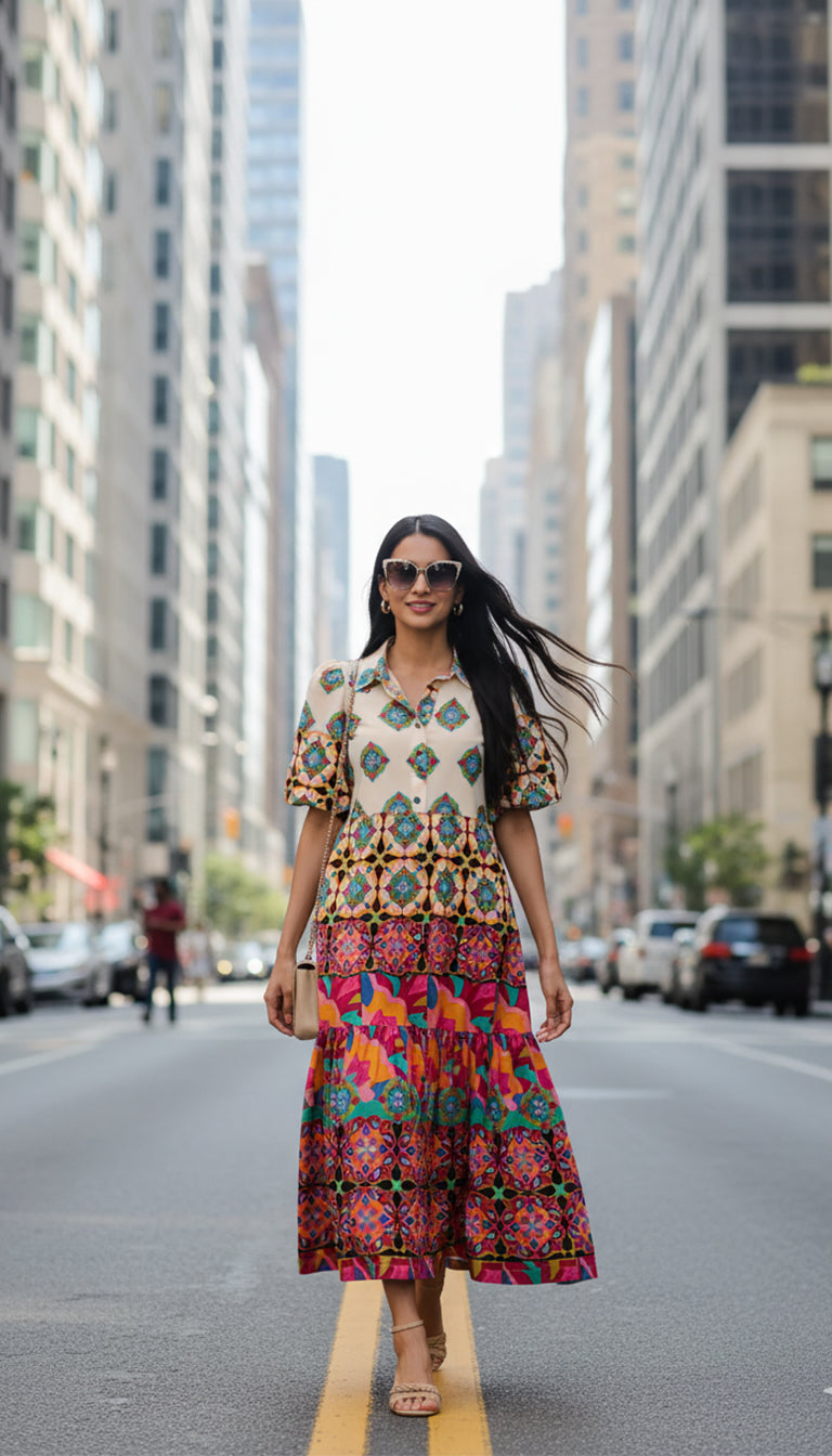 Anthropologie Mixed Print Buttondown Maxi Dress