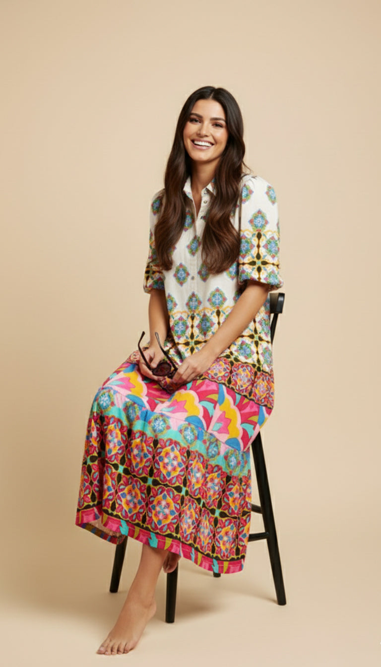 Anthropologie Mixed Print Buttondown Maxi Dress