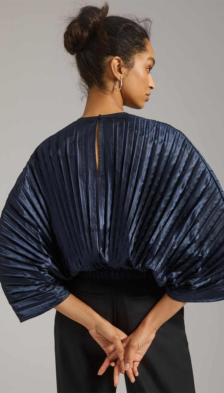 Anthropologie Nikasha Navy Blue Pleated Blouse