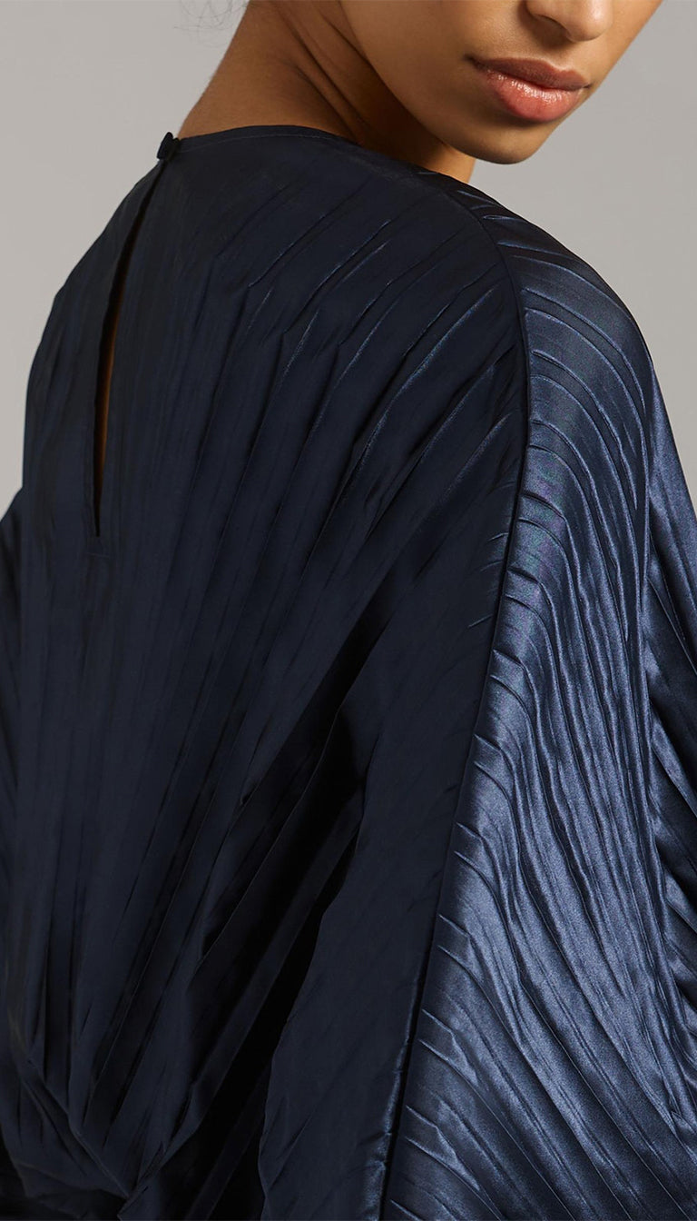 Anthropologie Nikasha Navy Blue Pleated Blouse