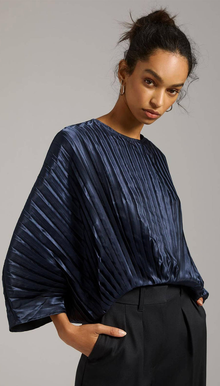 Anthropologie Nikasha Navy Blue Pleated Blouse