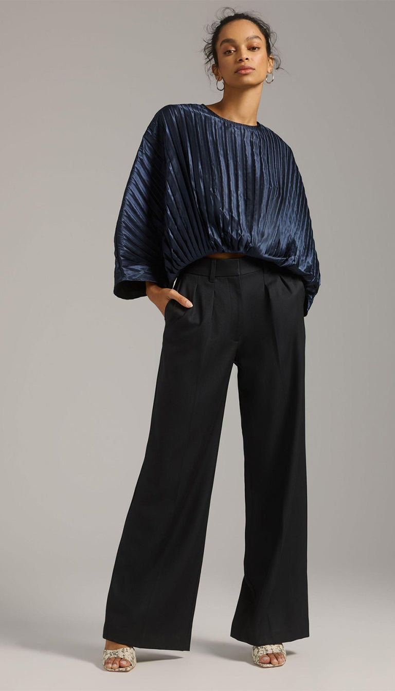 Anthropologie Nikasha Navy Blue Pleated Blouse