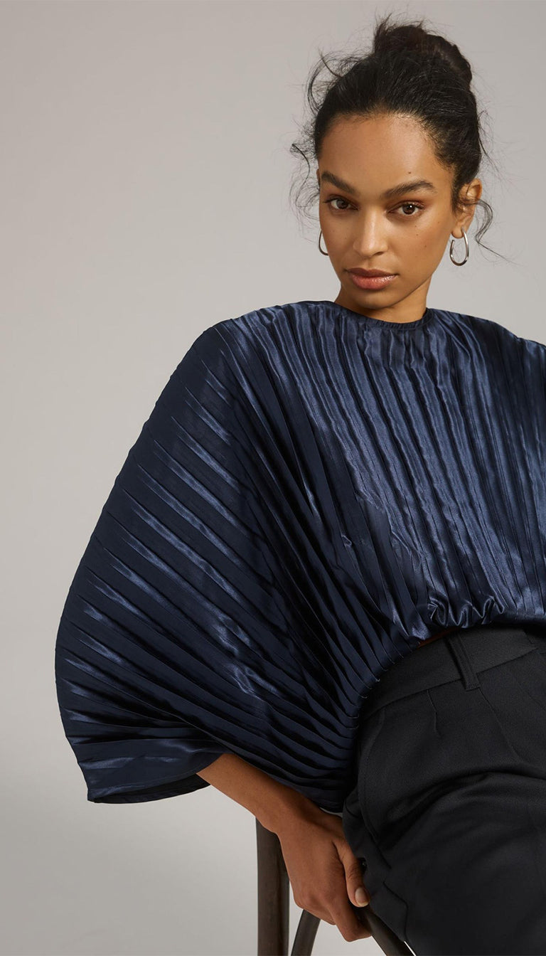 Anthropologie Nikasha Navy Blue Pleated Blouse