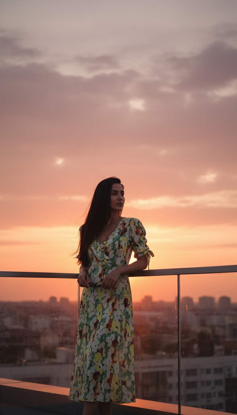 Anthropologie Short-Sleeve Floral V-Neck Slip Midi Dress