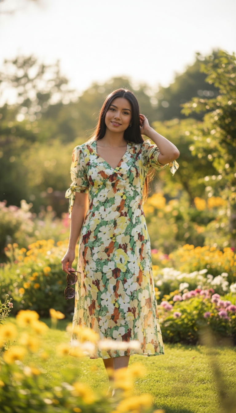 Anthropologie Short-Sleeve Floral V-Neck Slip Midi Dress