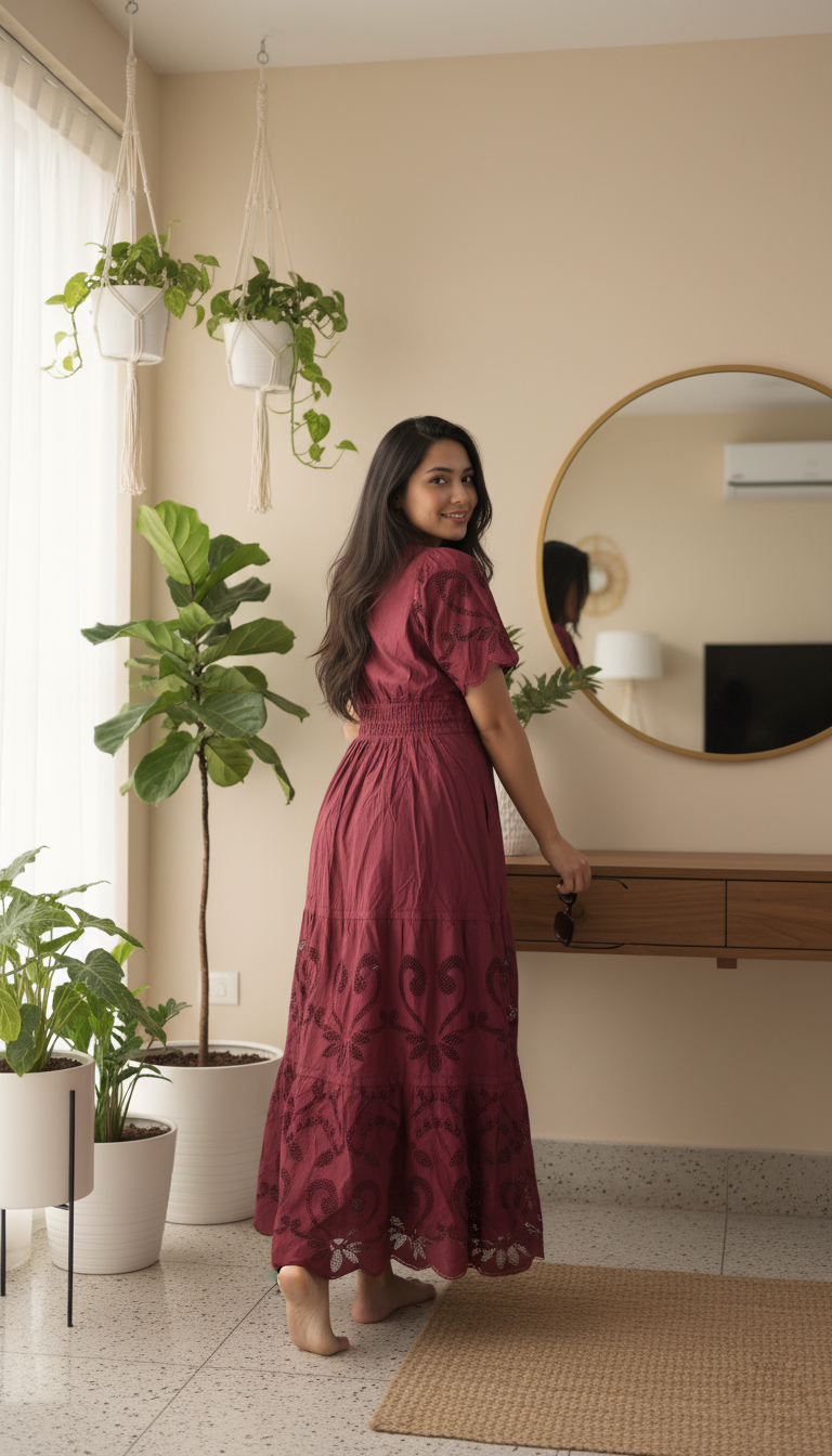 Anthropologie The Somerset Maxi Dress Cutout Edition Tiered Smocked Wine