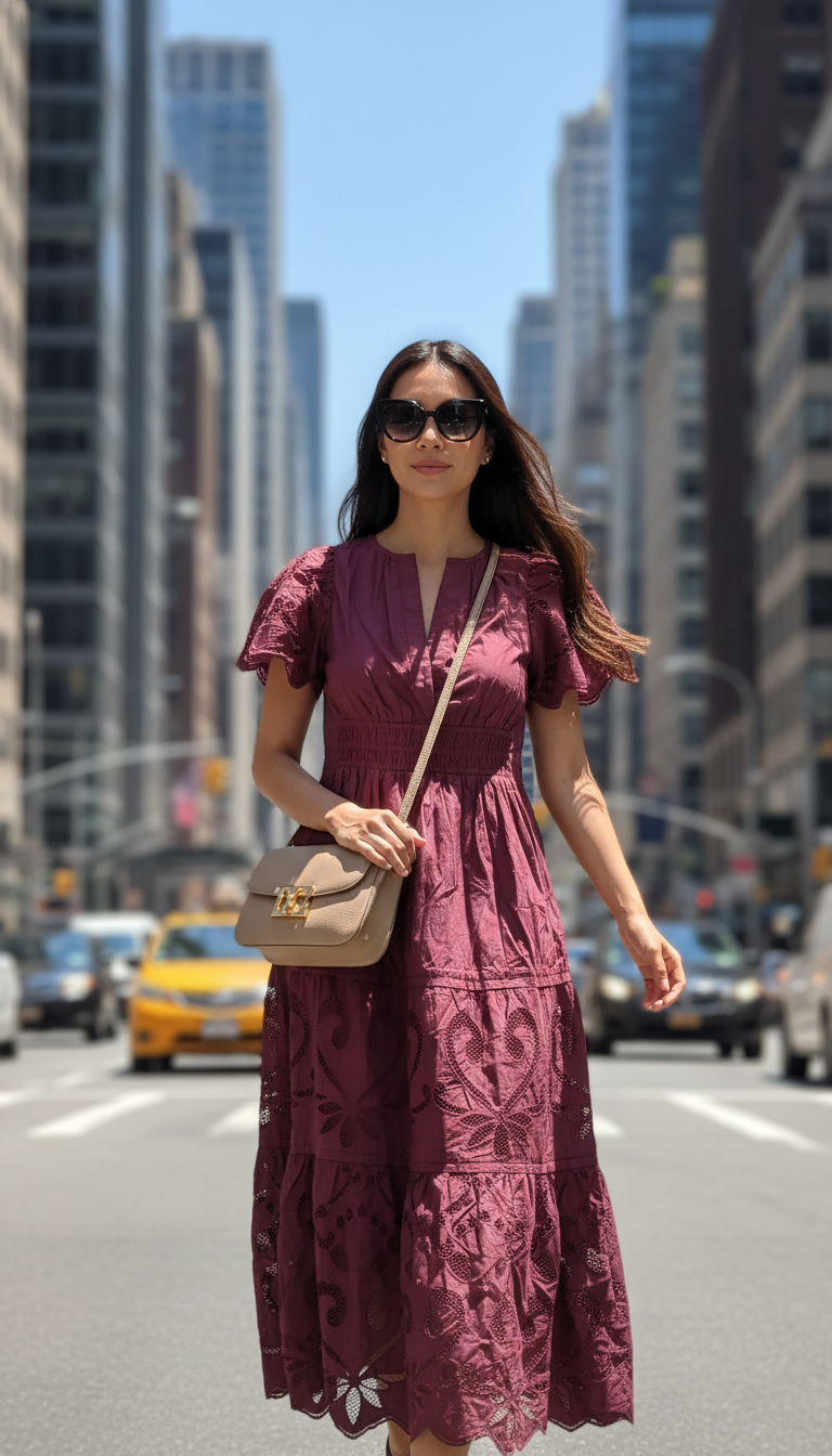 Anthropologie The Somerset Maxi Dress Cutout Edition Tiered Smocked Wine