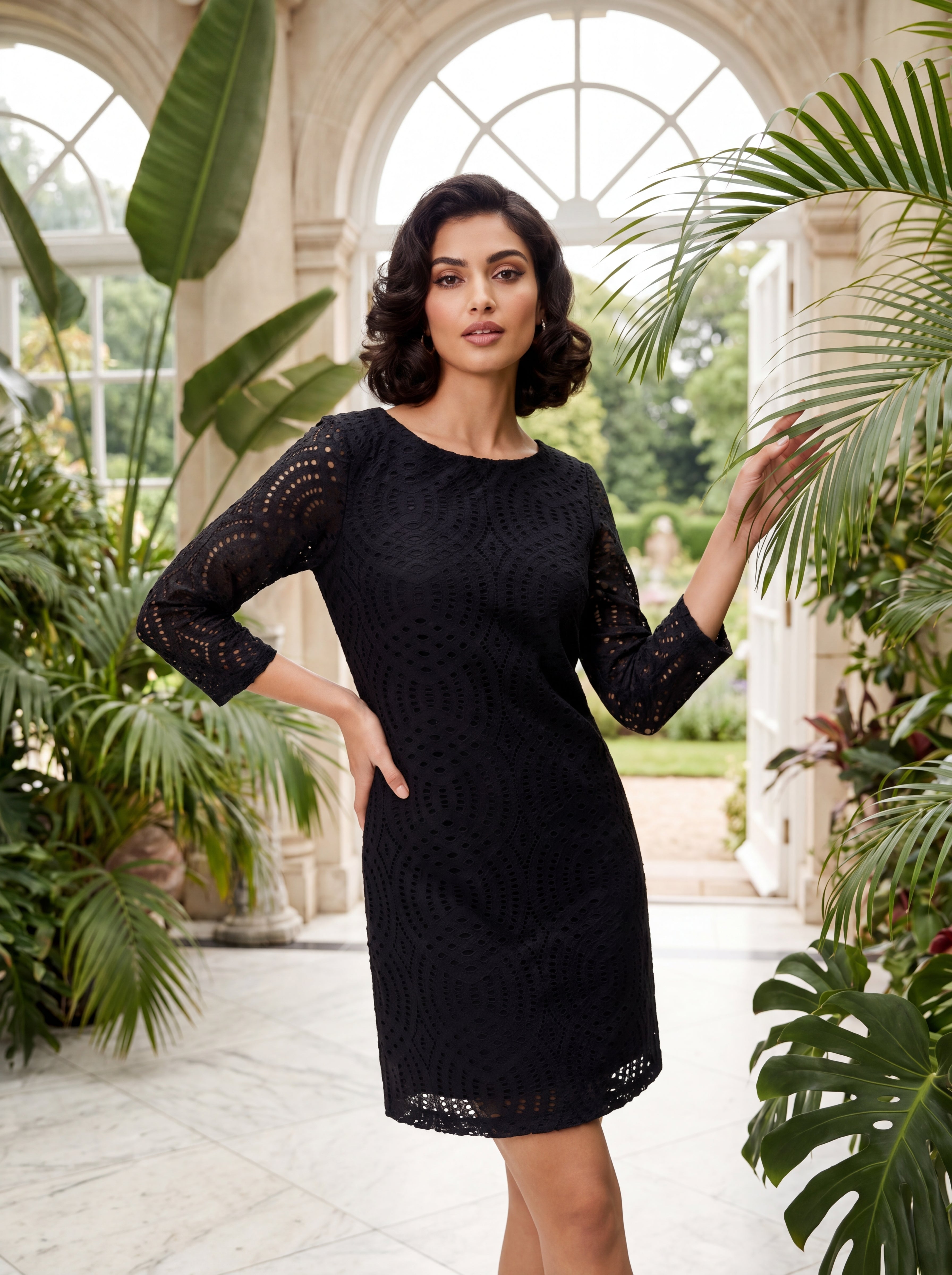 August Black Lace Sheath Dress | Elegant 3/4 Sleeve Women's Cocktail Dress