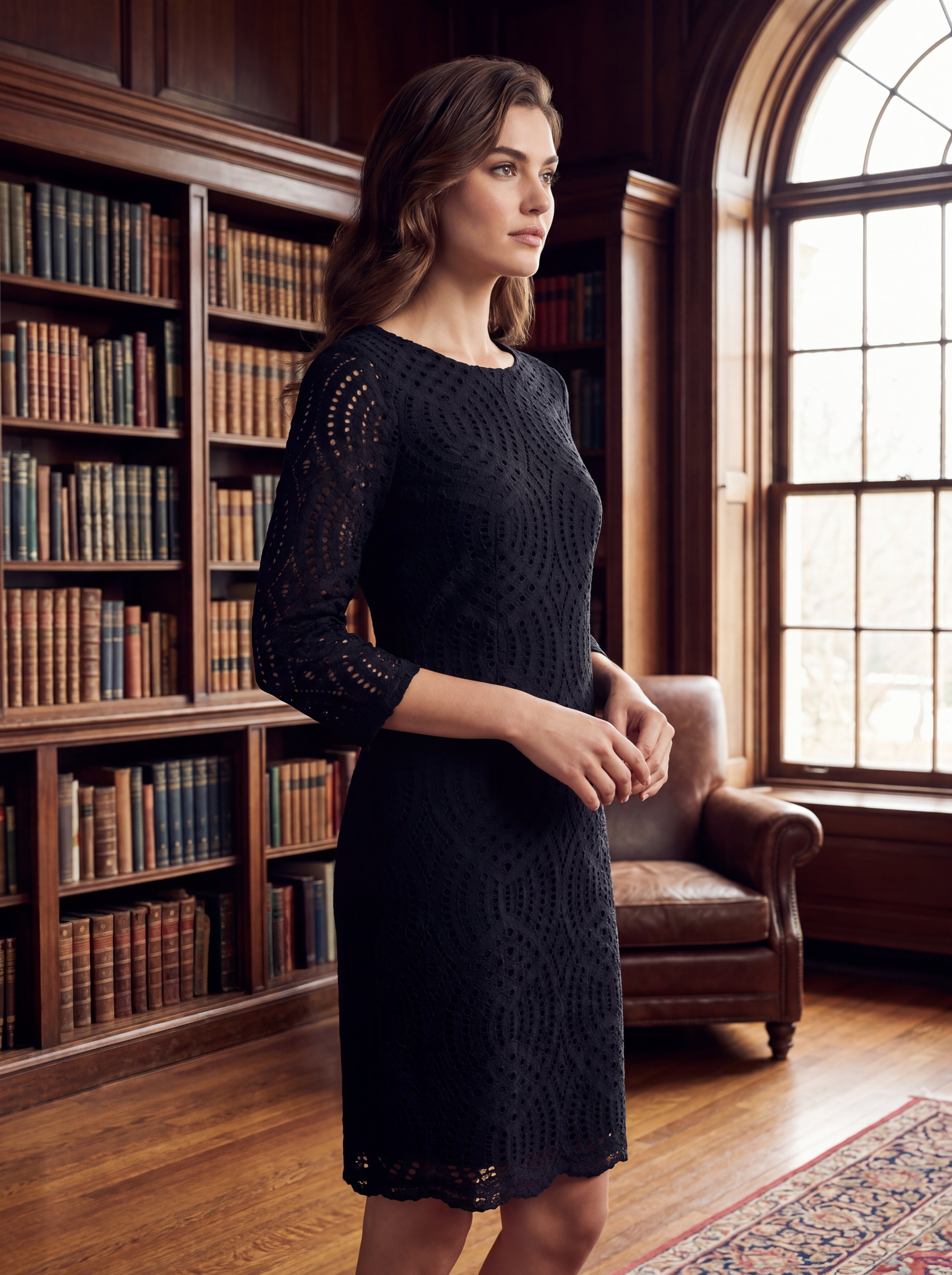 August Black Lace Sheath Dress | Elegant 3/4 Sleeve Women's Cocktail Dress