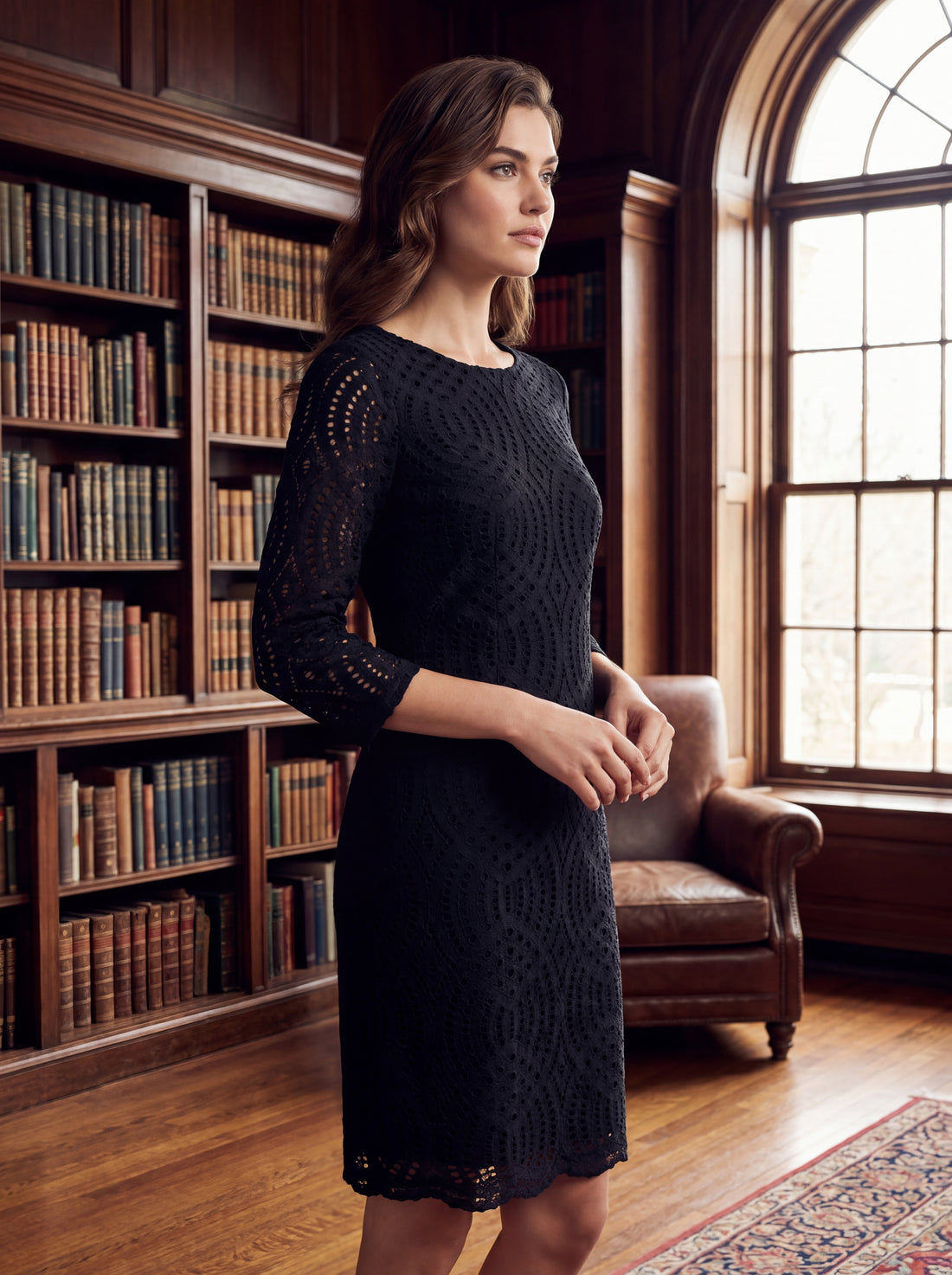 August Black Lace Sheath Dress | Elegant 3/4 Sleeve Women's Cocktail Dress