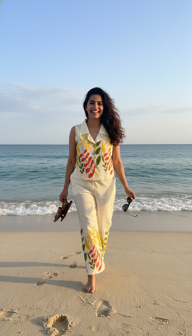 August Floral Garden Hand-Painted Sleeveless Co-Ord Set