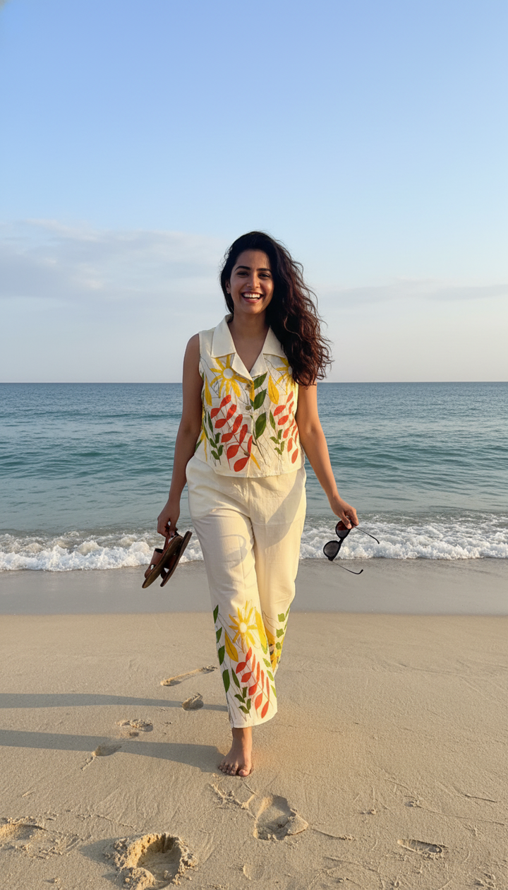 August Floral Garden Hand-Painted Sleeveless Co-Ord Set