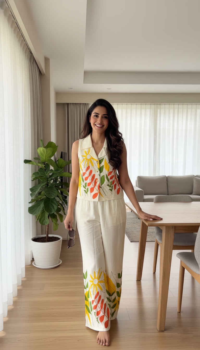 August Floral Garden Hand-Painted Sleeveless Co-Ord Set