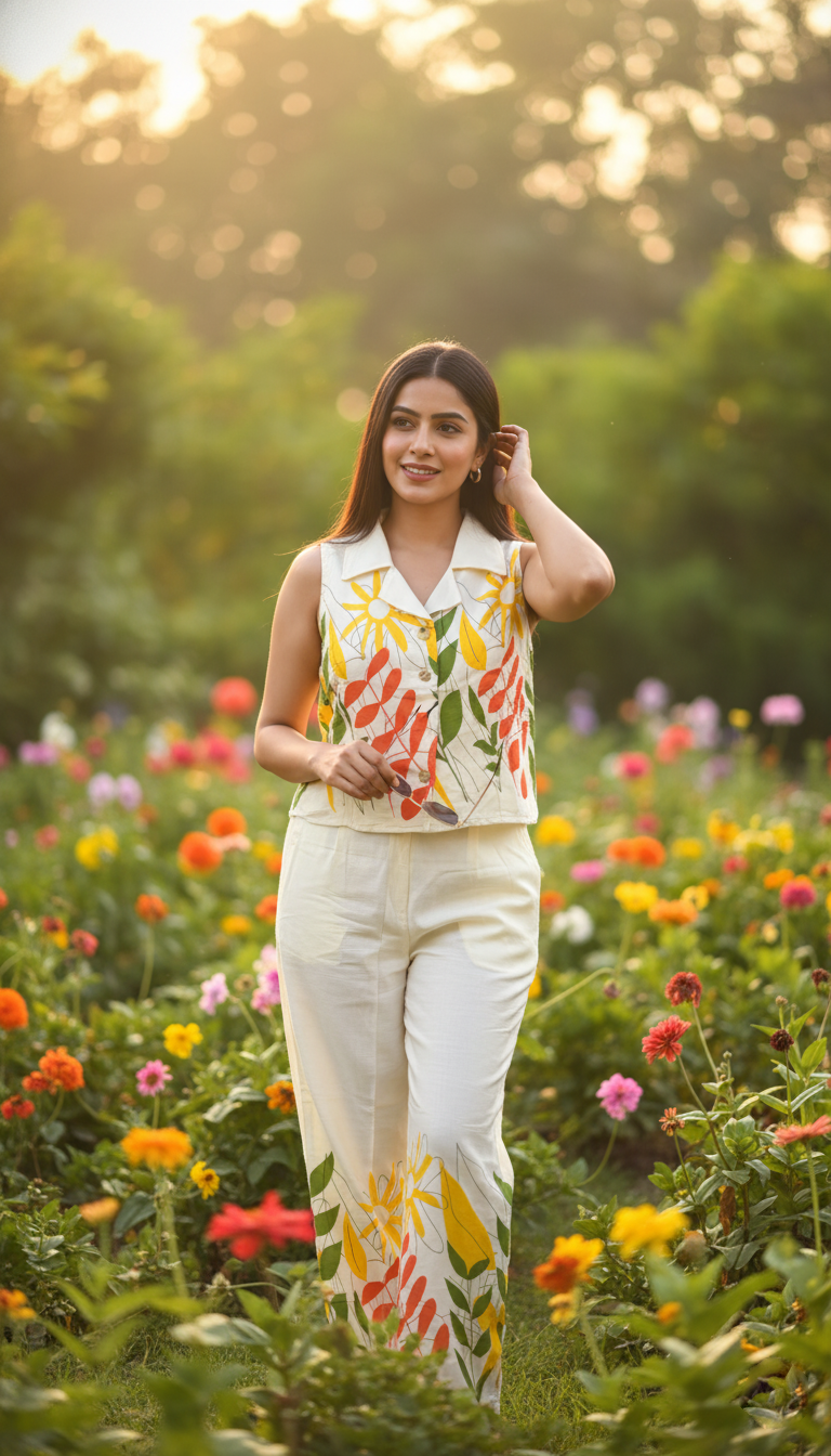 August Floral Garden Hand-Painted Sleeveless Co-Ord Set