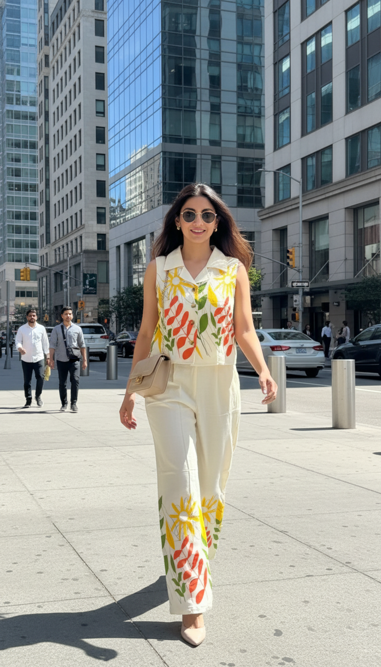 August Floral Garden Hand-Painted Sleeveless Co-Ord Set