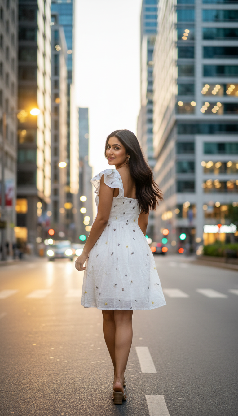 August Ivory Hand-Embroidered Cotton Midi Dress with Ruffle Straps