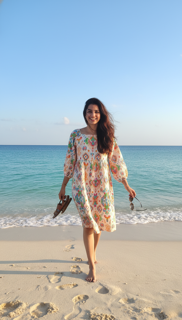 August Multicolor Ikat Print Smocked Midi Dress