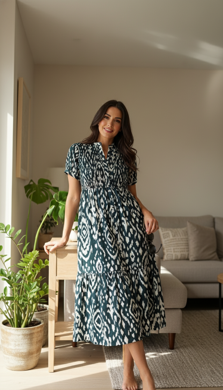 Brakeburn Ikat Maxi Shirt Dress