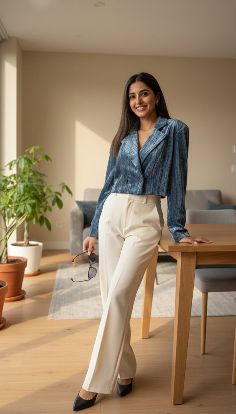 COVER STORY Double-Breasted Blazer with Notched Lapel
