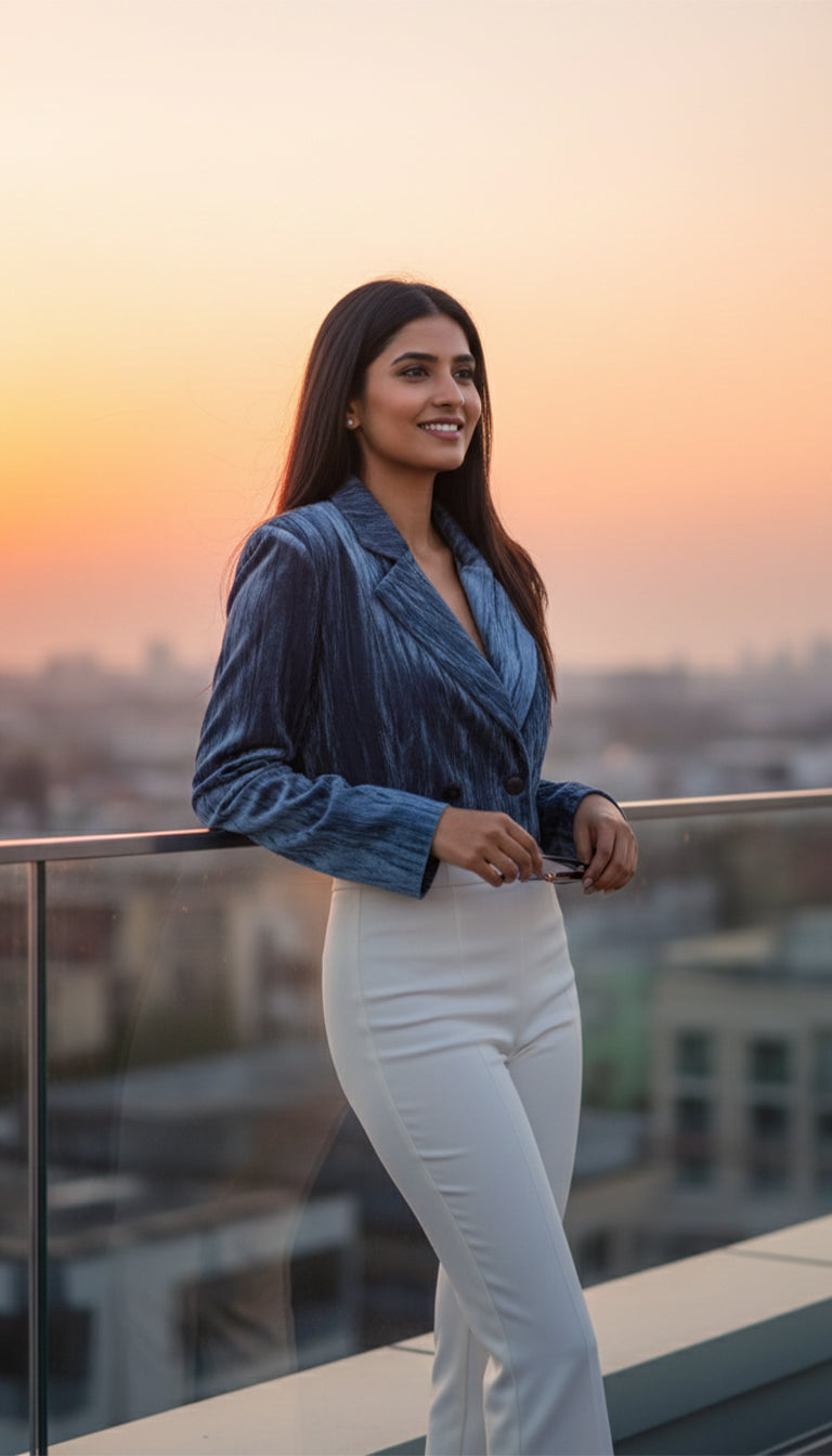COVER STORY Double-Breasted Blazer with Notched Lapel