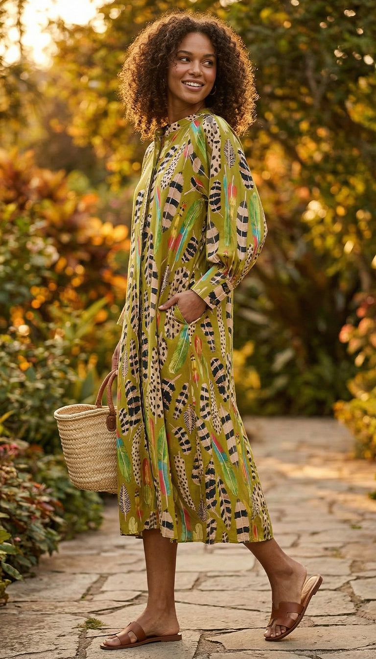 FARM RIO Printed crepe de chine midi dress