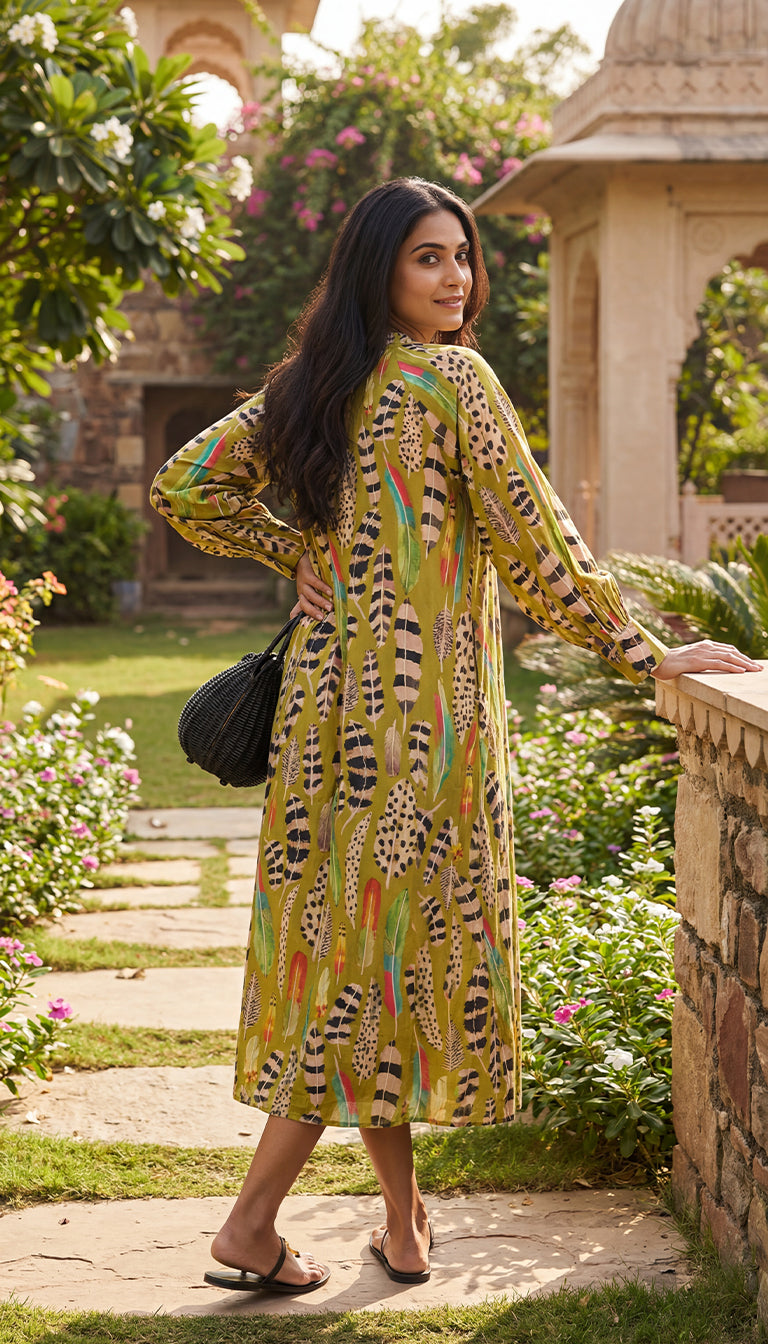FARM RIO Printed crepe de chine midi dress