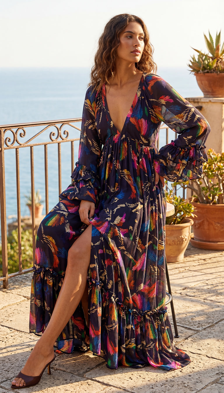 FARM RIO  Ruffle sleeves Maxi Dress