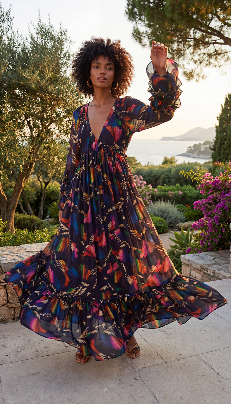 FARM RIO  Ruffle sleeves Maxi Dress