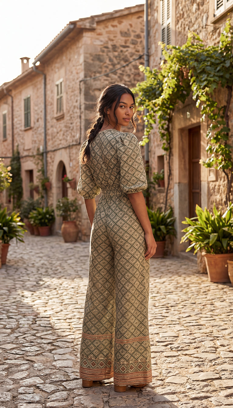 FARM Rio • NWT Mushroom Print Mixed Print Wrap Jumpsuit Belted Wide Leg Midi