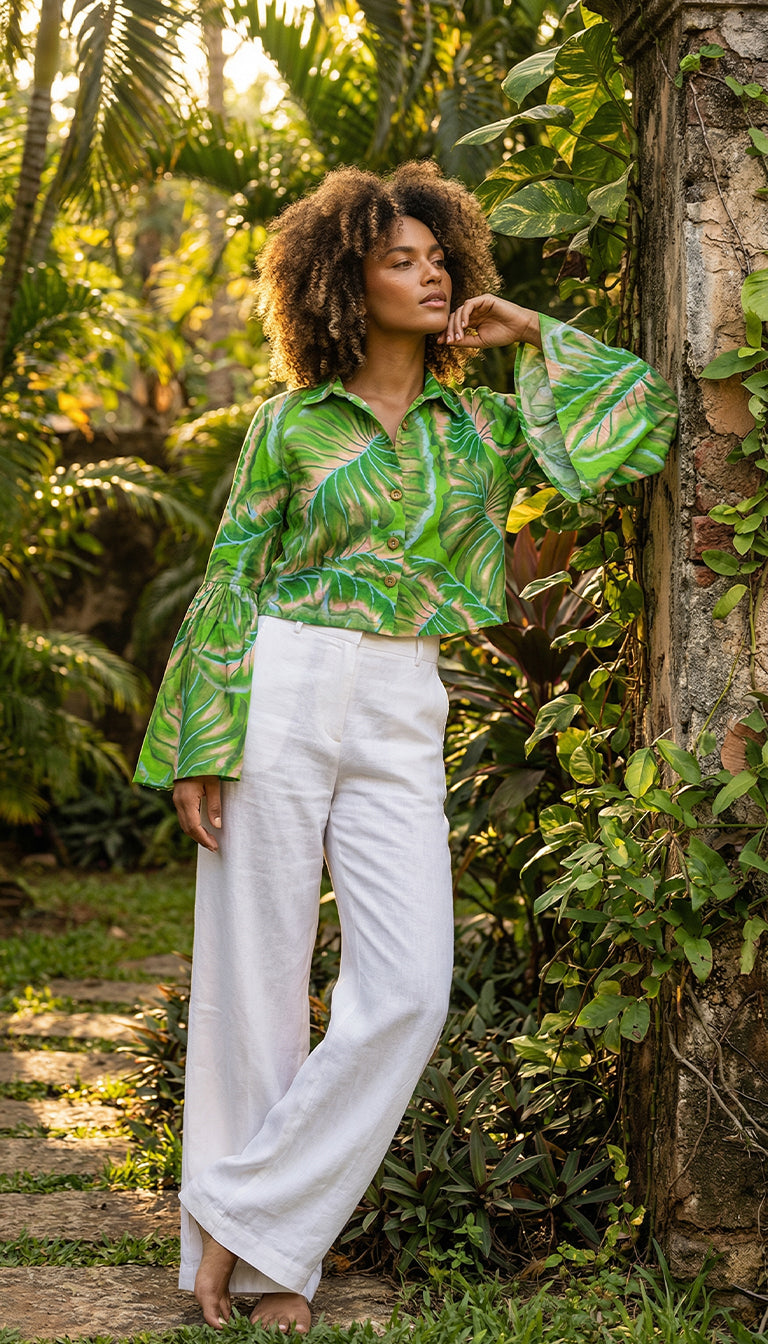 FARM Rio leaf print cropped shirt for women