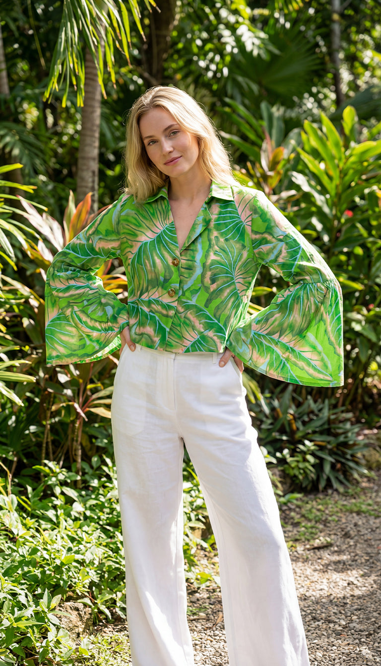FARM Rio leaf print cropped shirt for women