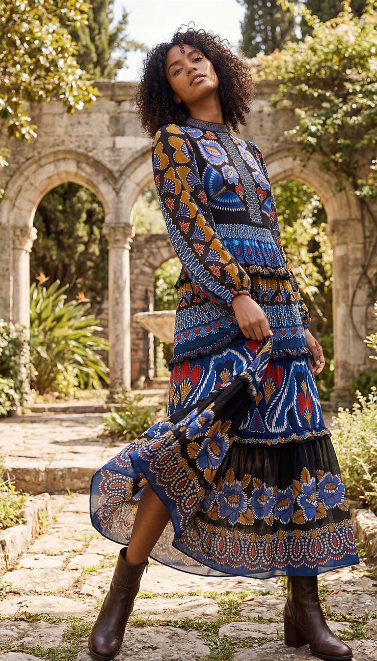 farm rio ainika maxi dress Farm Rio Ainika Sparkle Long-Sleeve Maxi Dress – Augusthouseofbrands