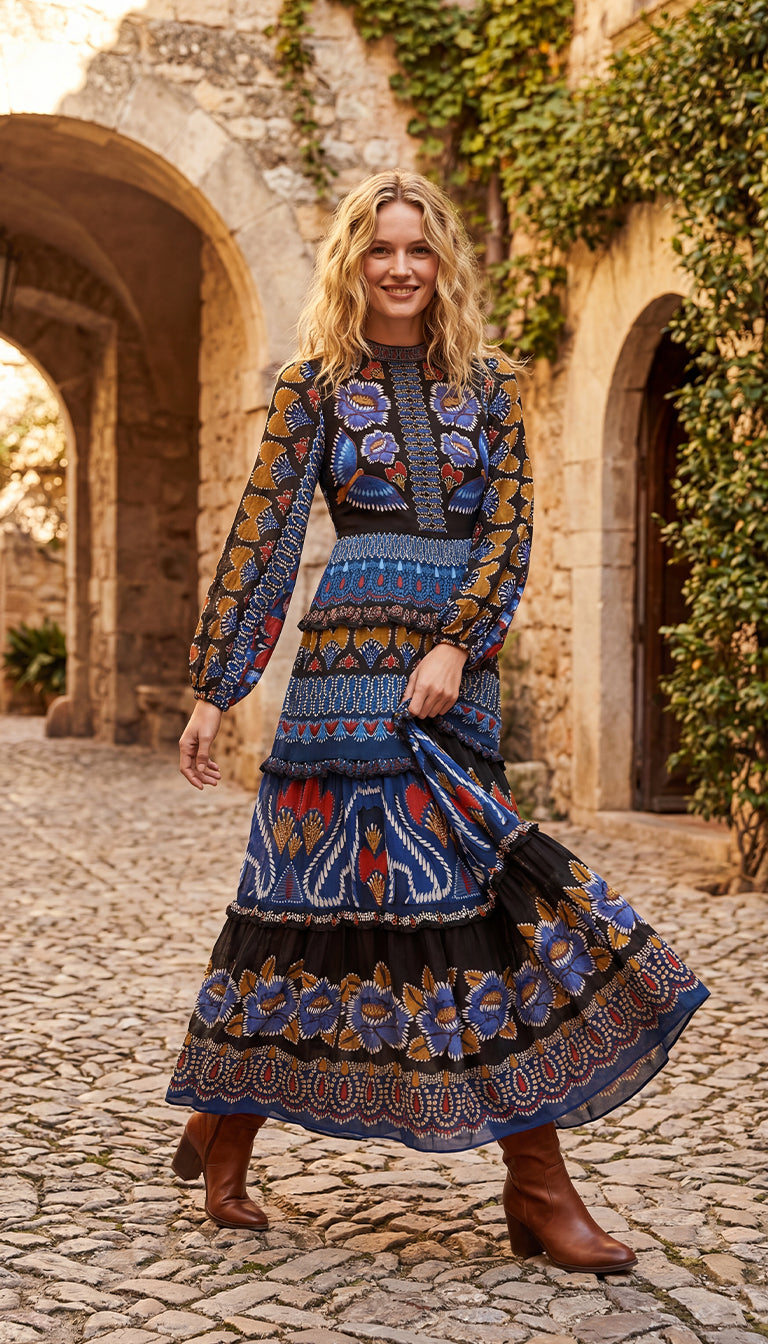 Farm Rio Ainika Sparkle Long-Sleeve Maxi Dress Augusthouseofbrands Farm Rio Ainika Sparkle Long-Sleeve Maxi Dress Augusthouseofbrands