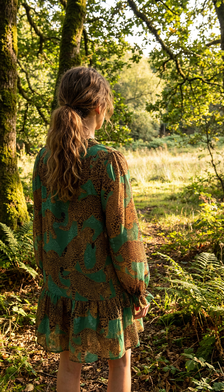 Farm Rio Artsy Leopard Mini Dress Green