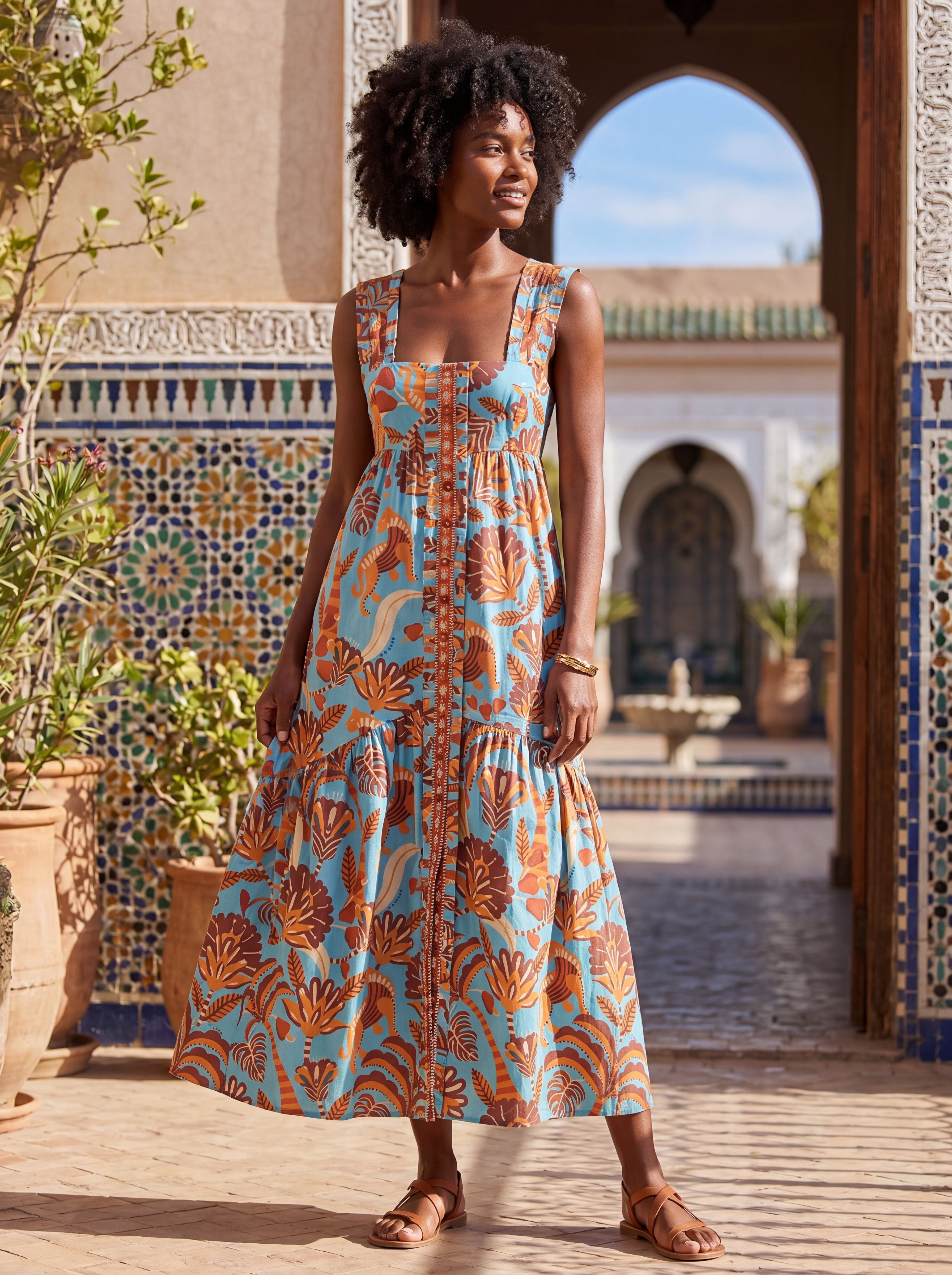 Farm Rio Blue Tropical Print Open Back Maxi Dress | Women's Resort Dress