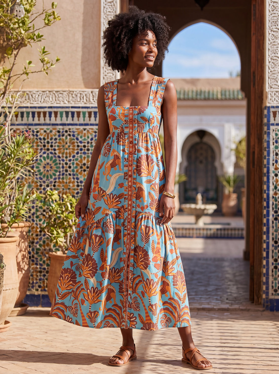 Farm Rio Blue Tropical Print Open Back Maxi Dress | Women's Resort Dress