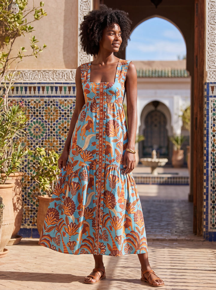 Farm Rio Blue Tropical Print Open Back Maxi Dress | Women's Resort Dress