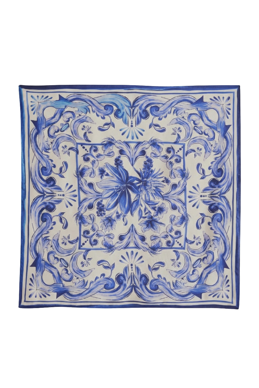 Farm Rio Blue porcelain-inspired silk scarf