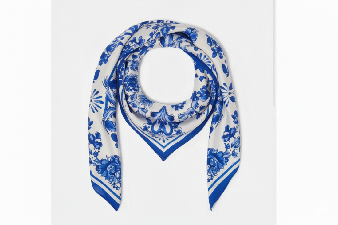 Farm Rio Blue porcelain-inspired silk scarf