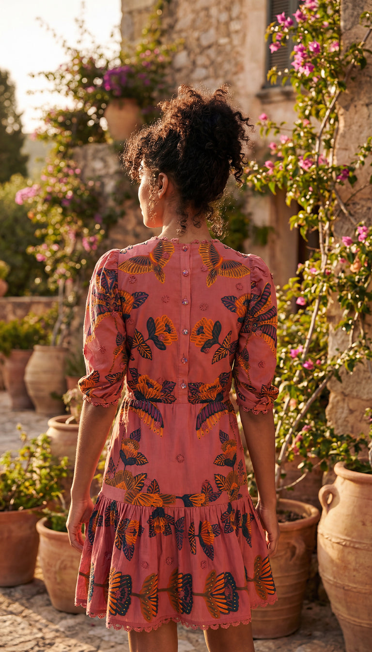 Farm Rio Blush Living Bloom Short Sleeve Mini Dress