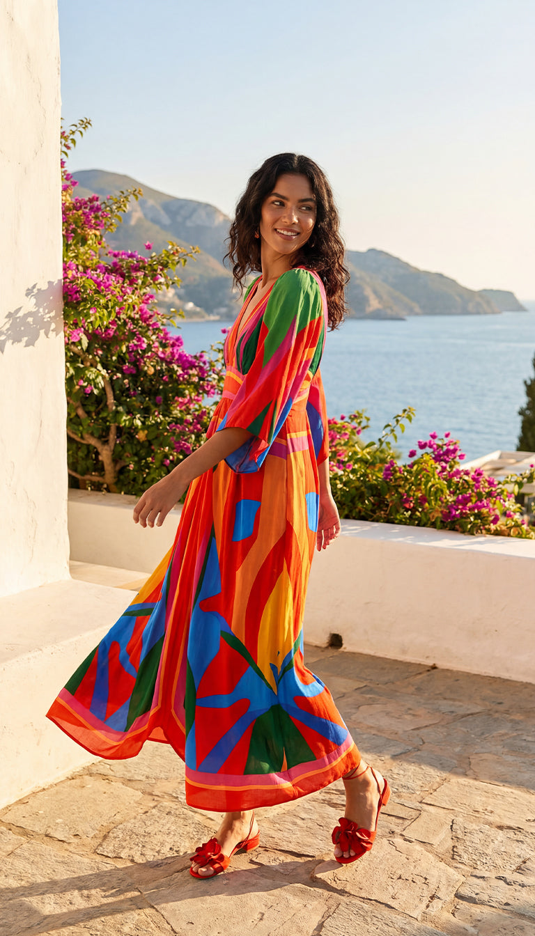 FARM Rio Colorful Leaves Midi Dress