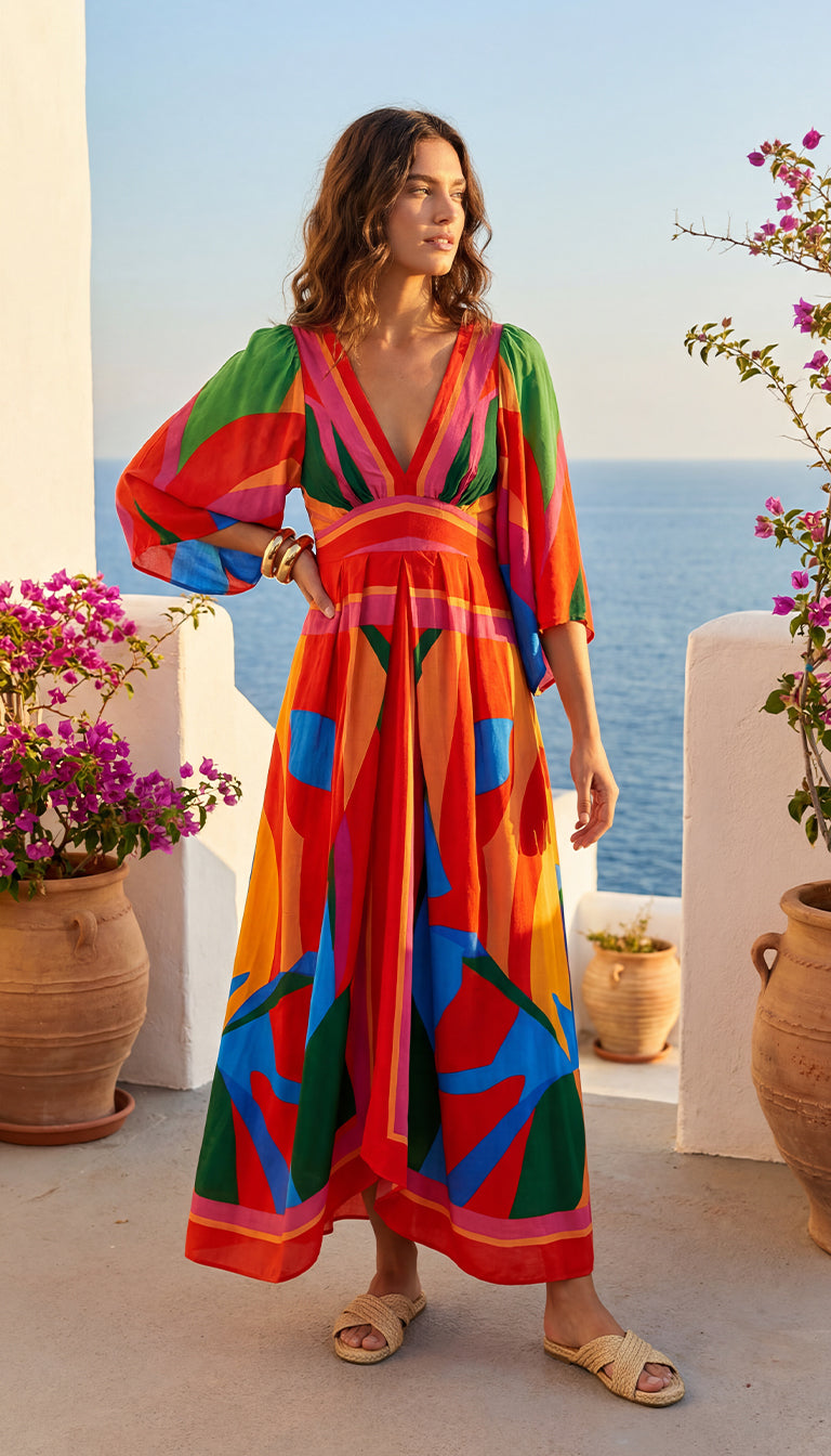 FARM Rio Colorful Leaves Midi Dress
