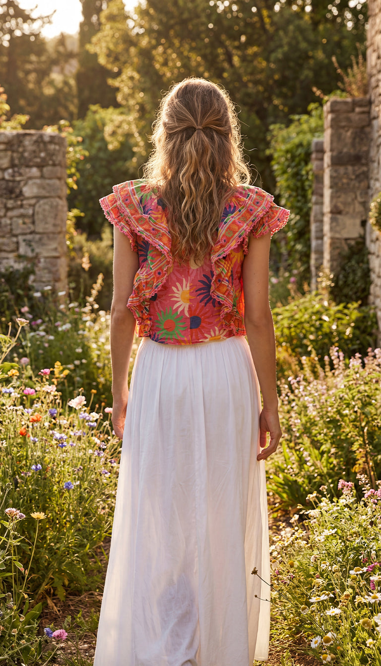 FARM Rio Flutter-Sleeve Cropped Blouse