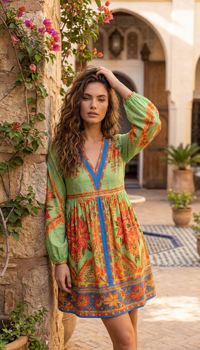Farm Rio Green Floral Mini Dress