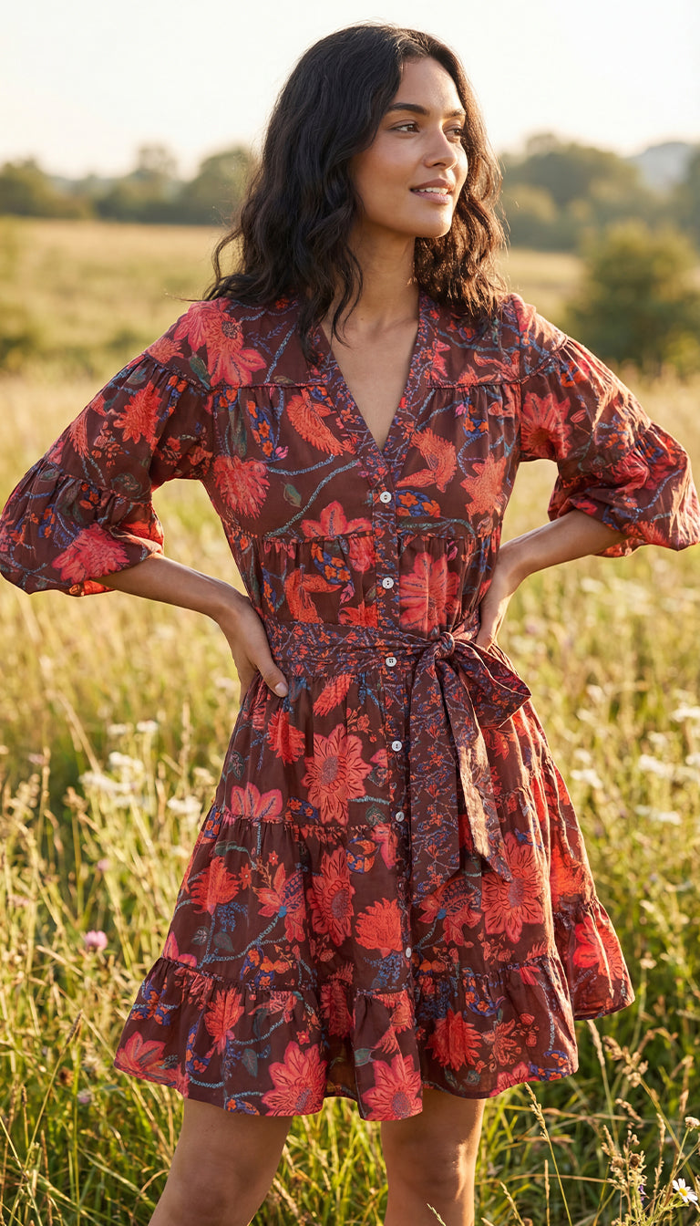 Farm Rio Mini-Front Dress Burgandy